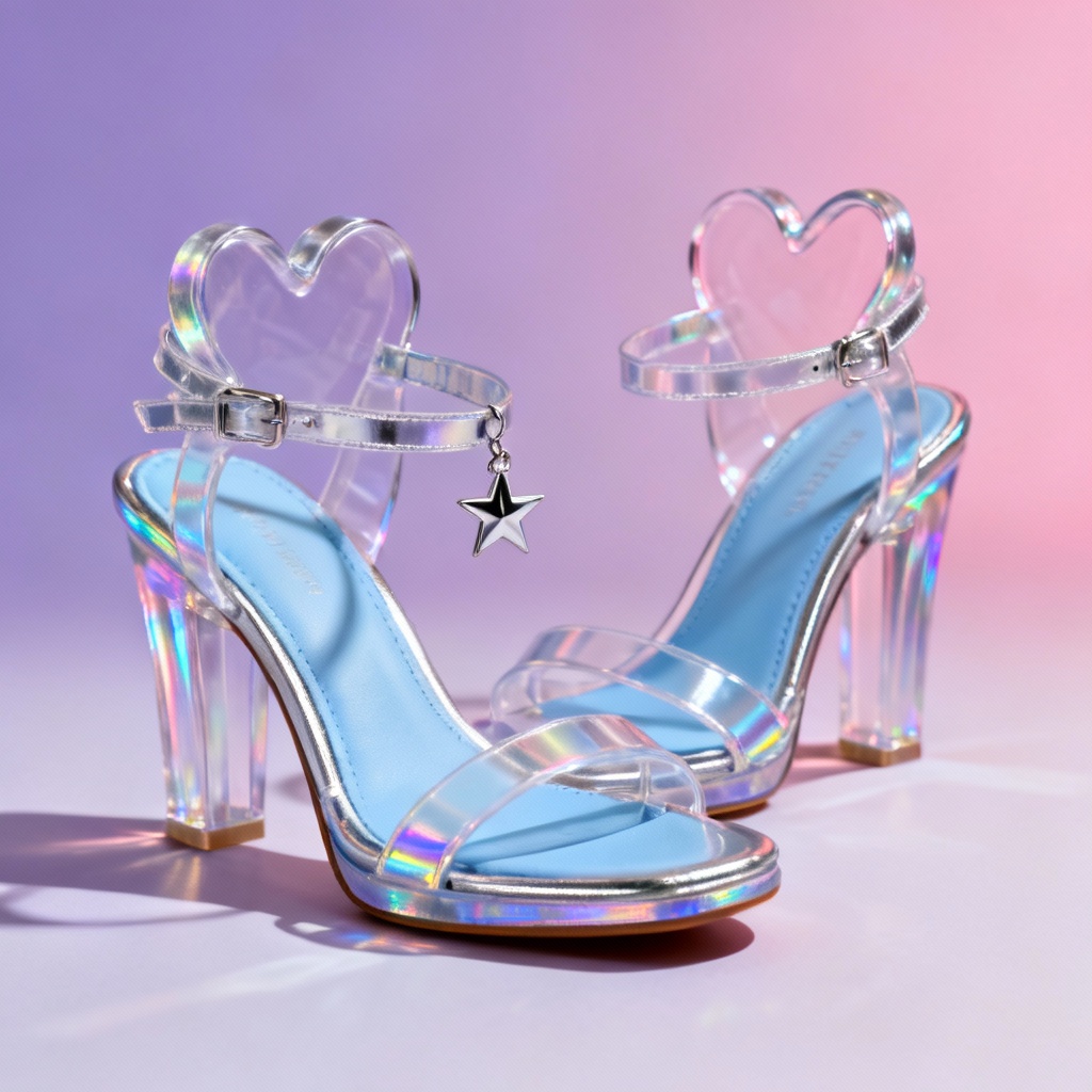 AI transparent Y2K sandals with heart heel
