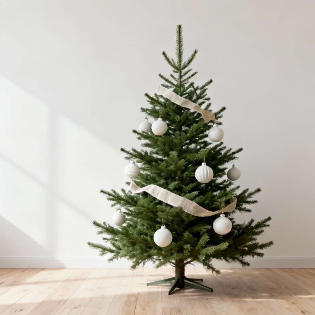 Minimal Nordic AI Christmas tree with white ornaments