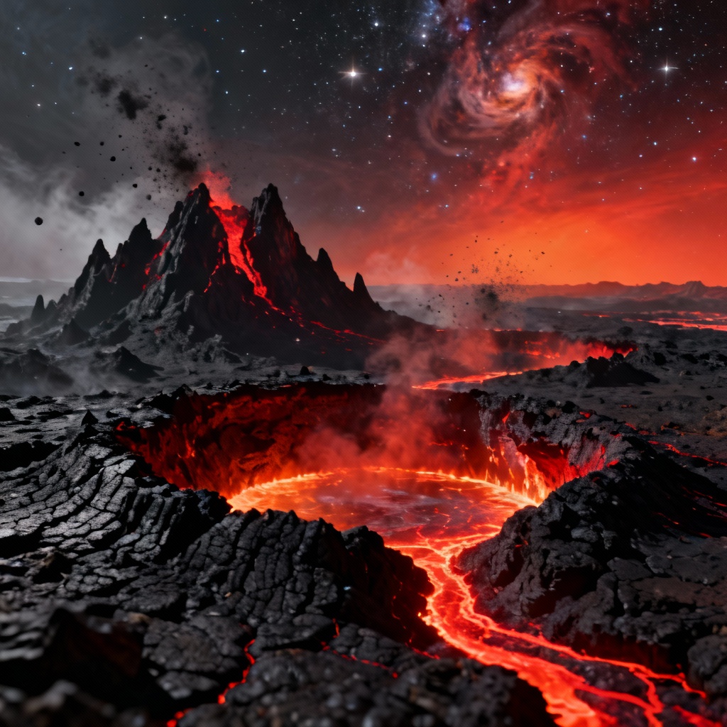 AI molten lava planet with volcanic glow