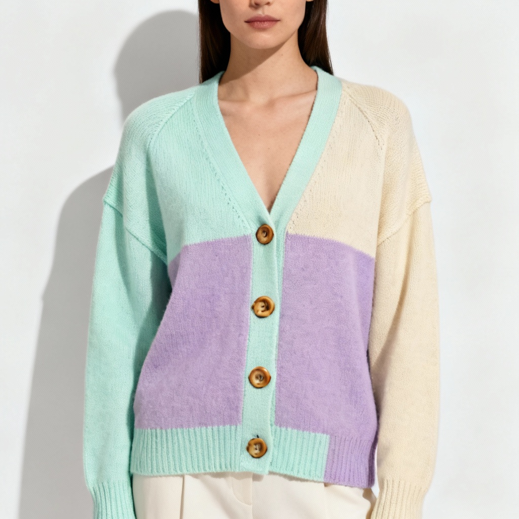 AI colorblock knitted cardigan mockup