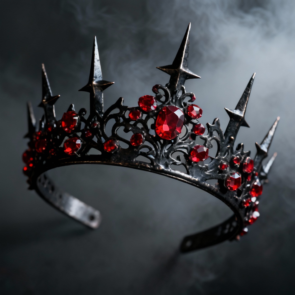 AI matte black cosplay crown with red gems