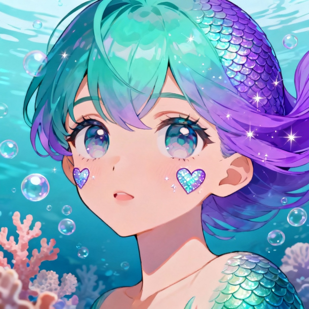 Anime-style mermaid transformation with vibrant ocean hues