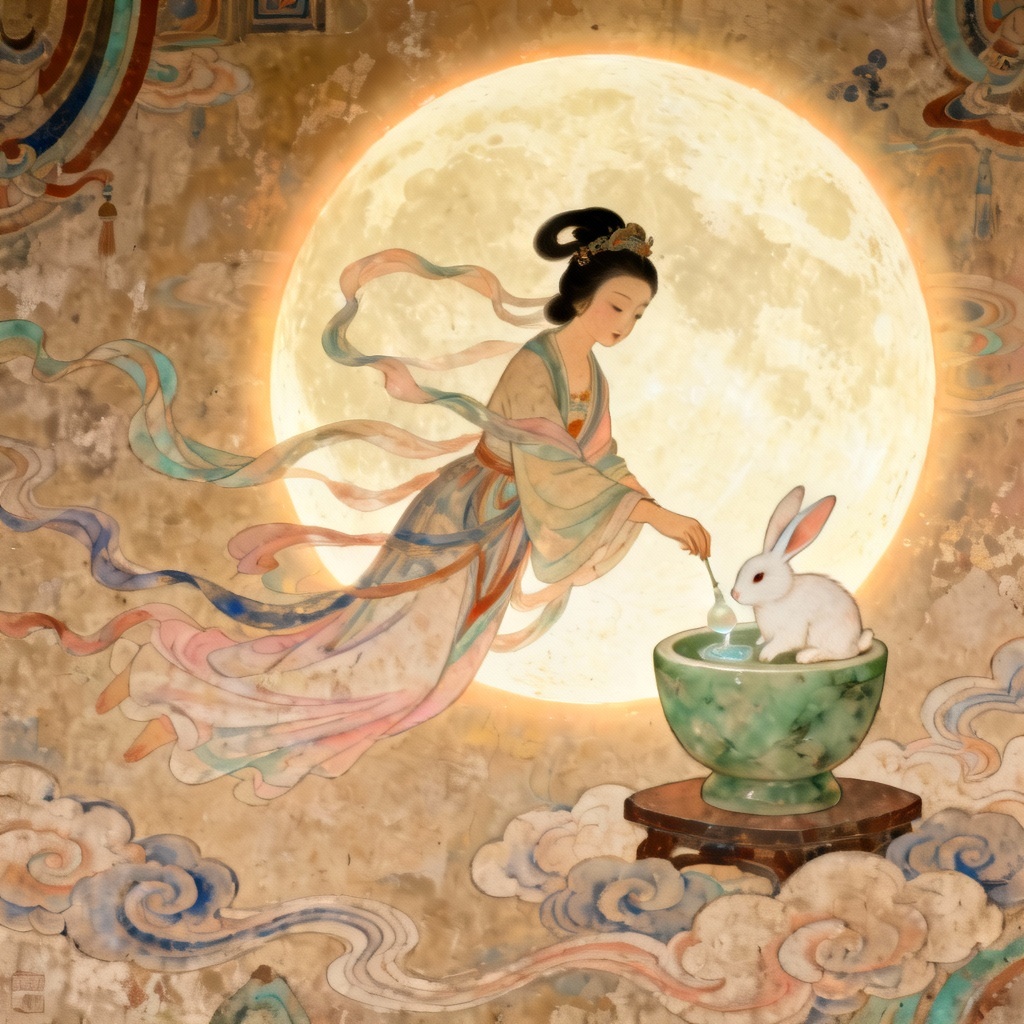 AI image of Chang’e the moon goddess with the Jade Rabbit