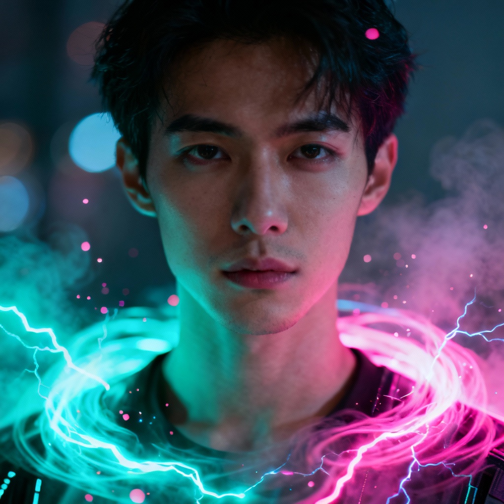 AI energetic generator neon aura portrait