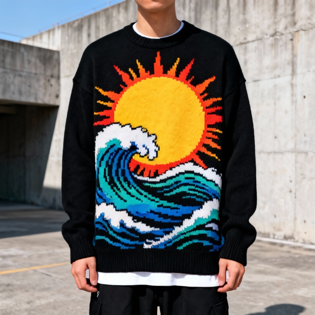 AI intarsia graphic knit sweater