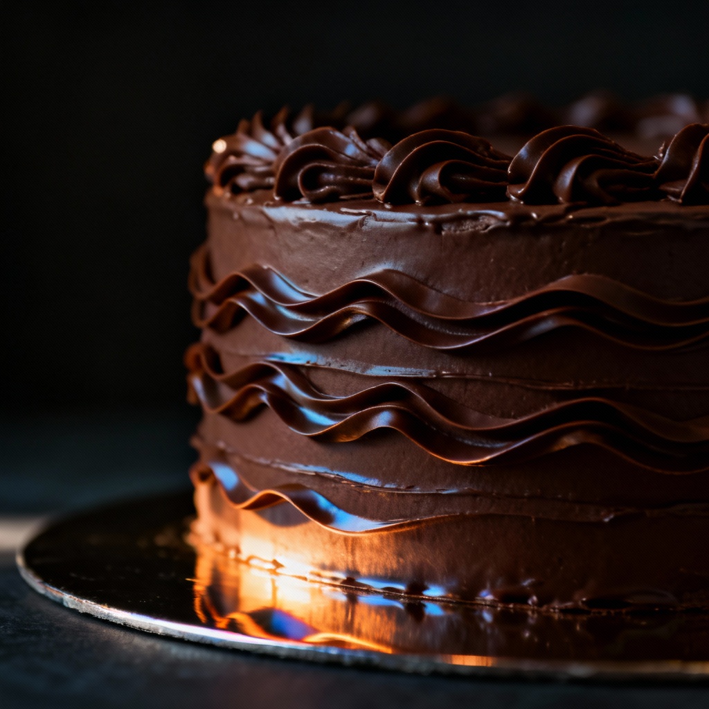 AI chocolate ganache ribbon frosting with glossy sheen