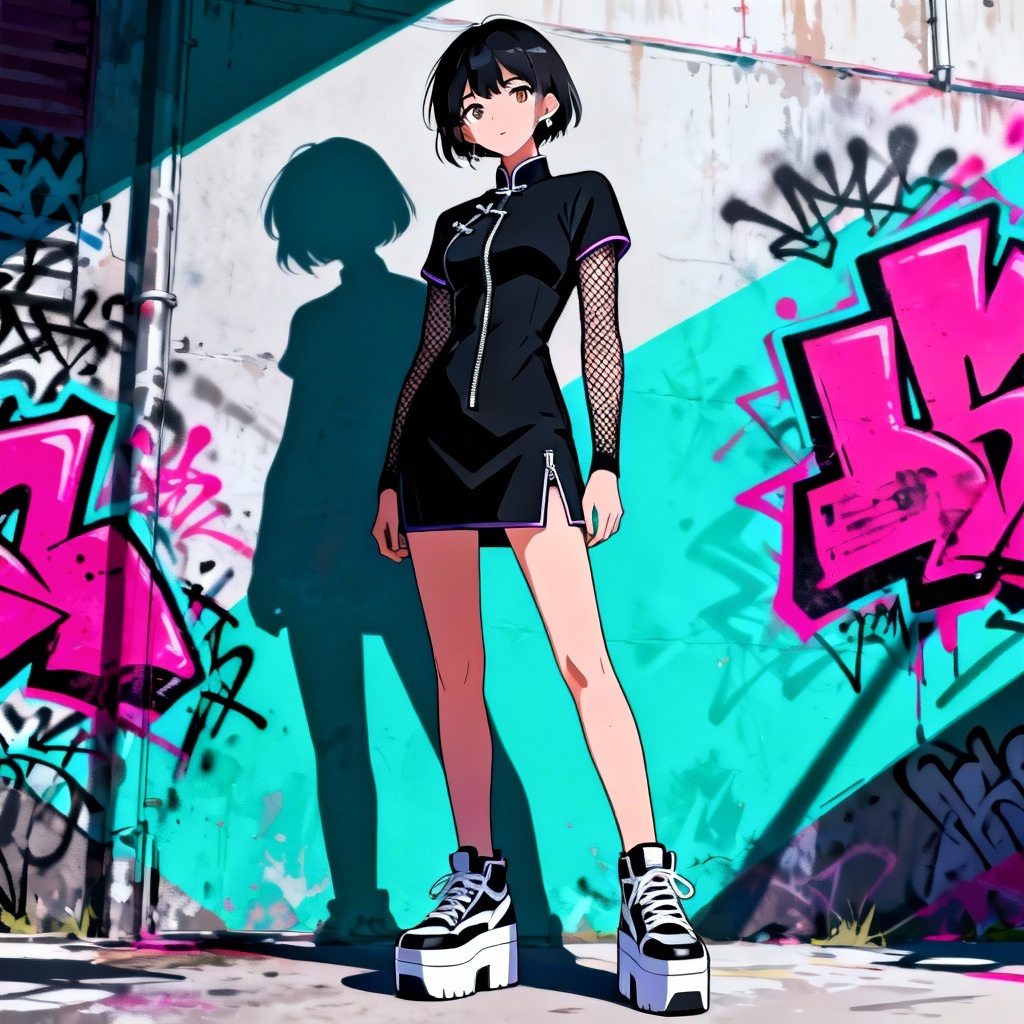 Modern streetwear cheongsam fusion in anime style