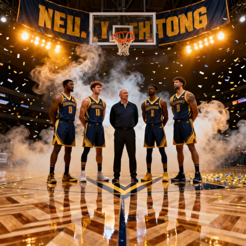 AI basketball team lineup poster in a pro arena