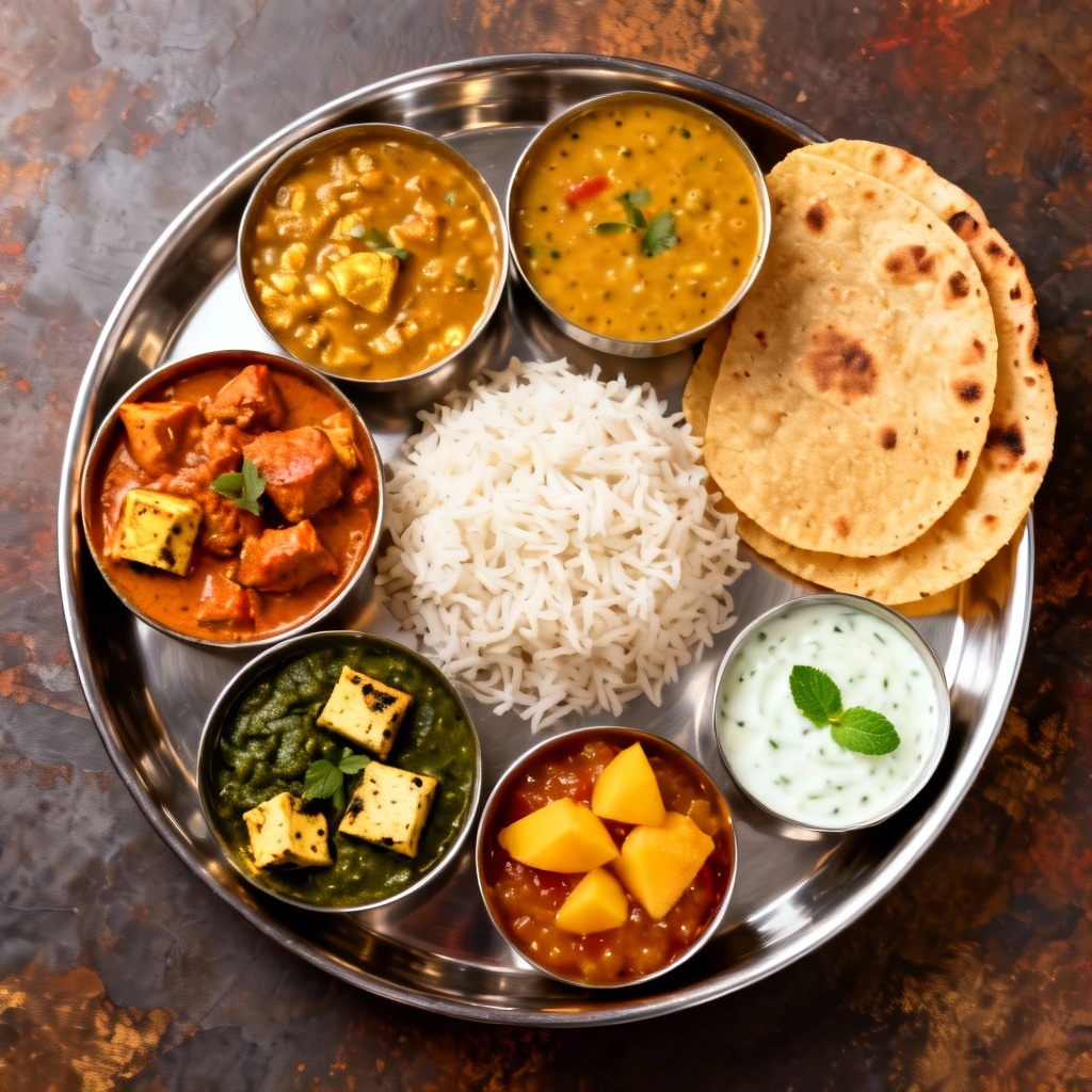 AI Indian thali with curries bread and rice