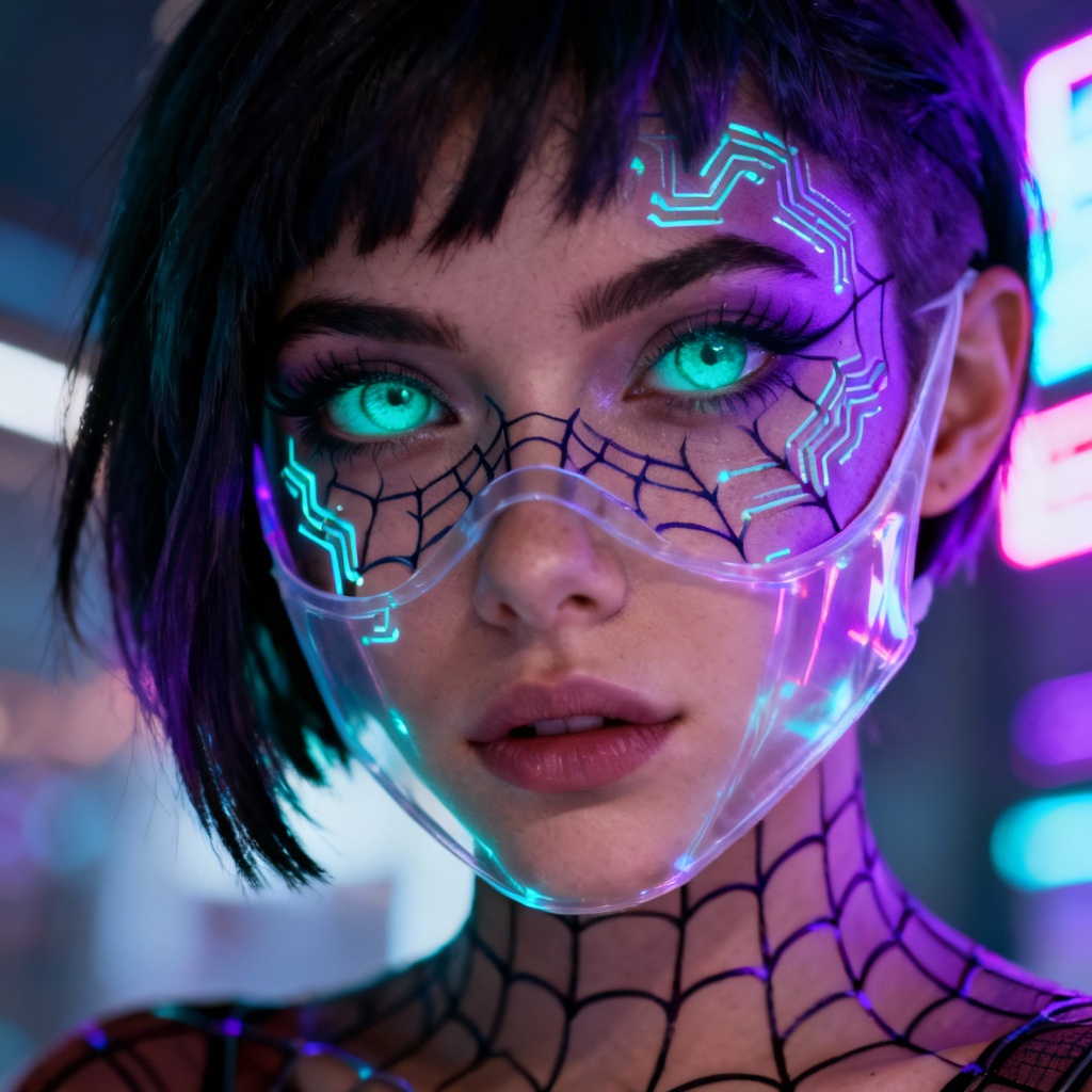AI Cyberpunk Spider Girl Portrait
