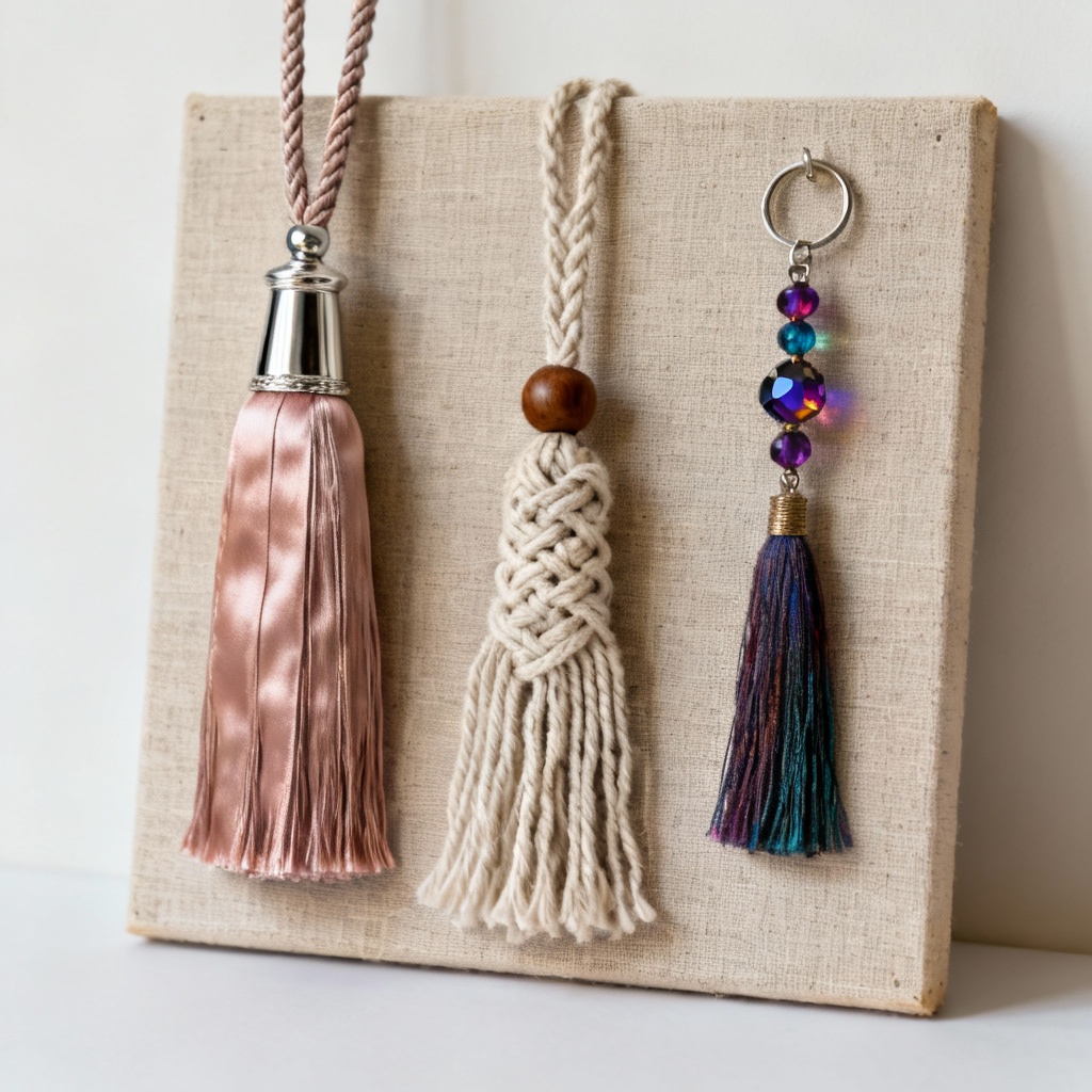 AI decorative tassel mockups in silk, cotton, and bead styles
