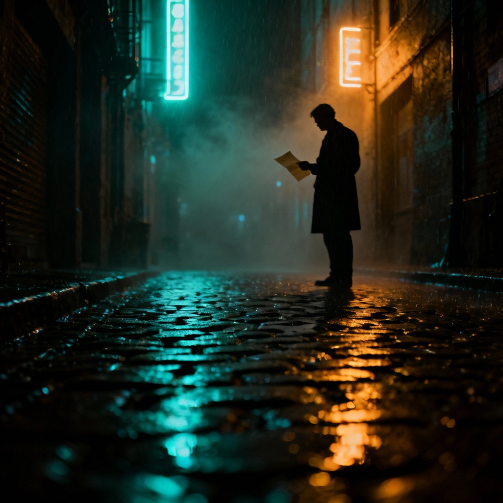 Cinematic noir alley evoking suspense