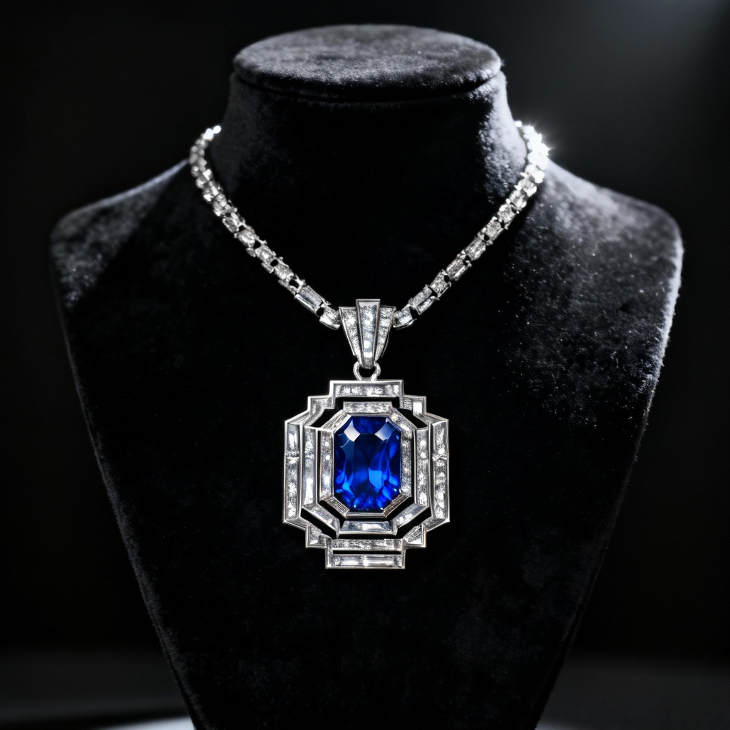 AI Art Deco Sapphire Pendant Necklace