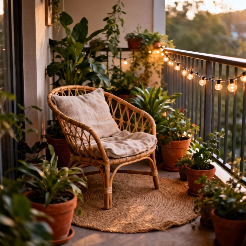 Boho small balcony makeover with plants