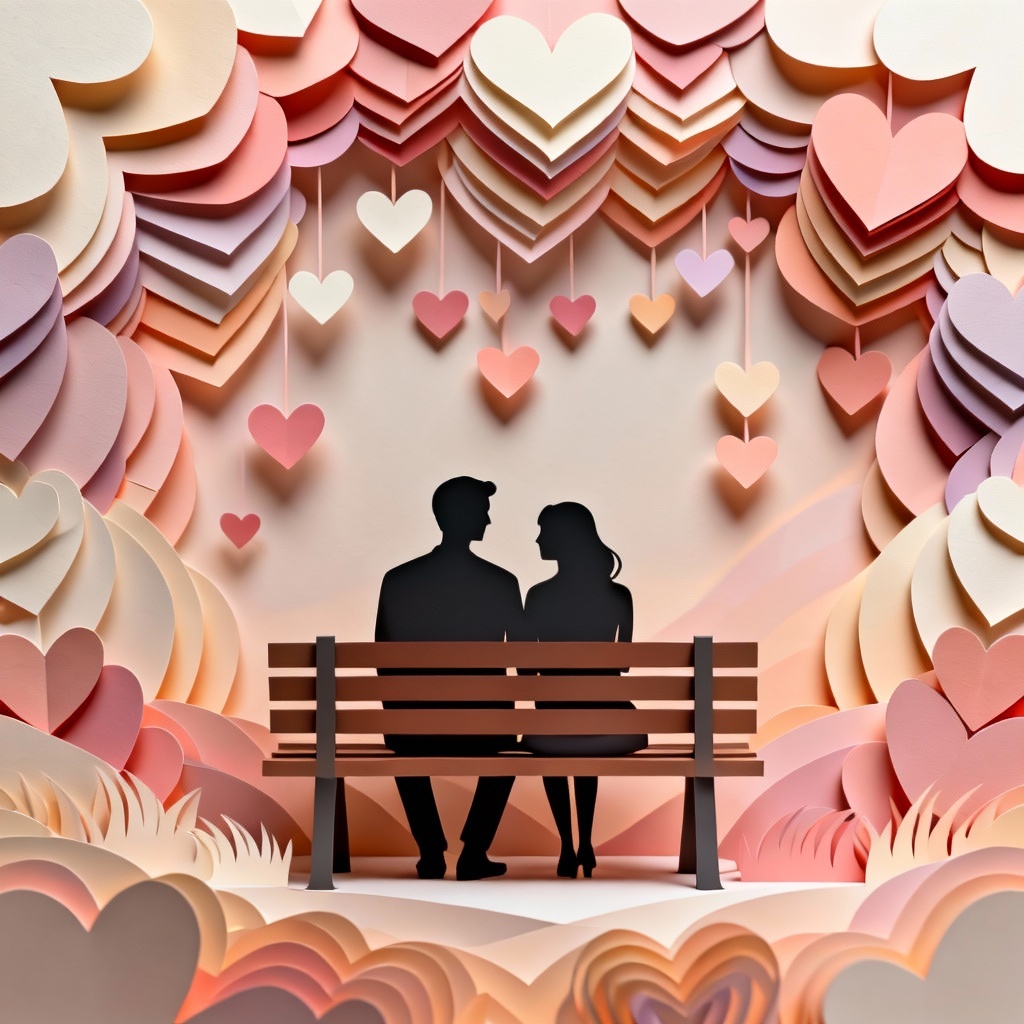 3D papercut love cartoon with layered heart shapes