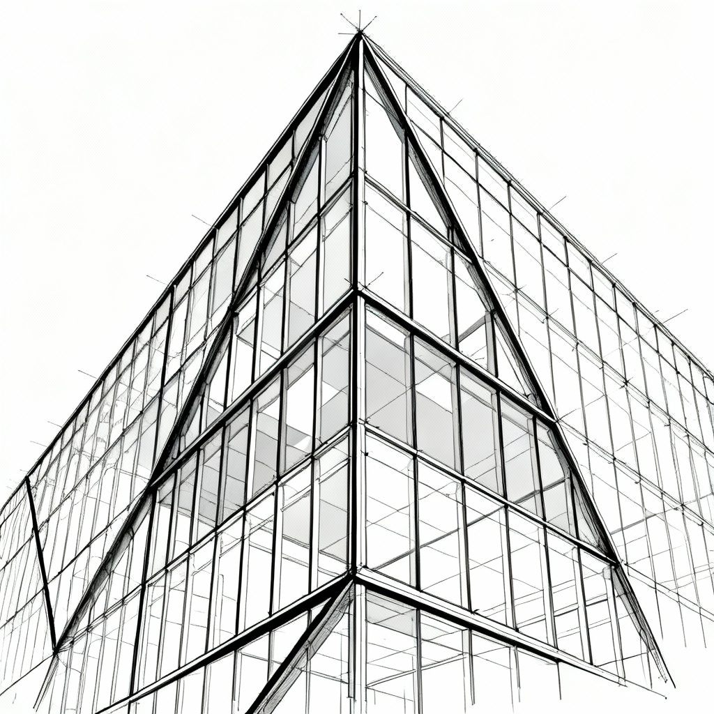 AI outline drawing of modern building facade