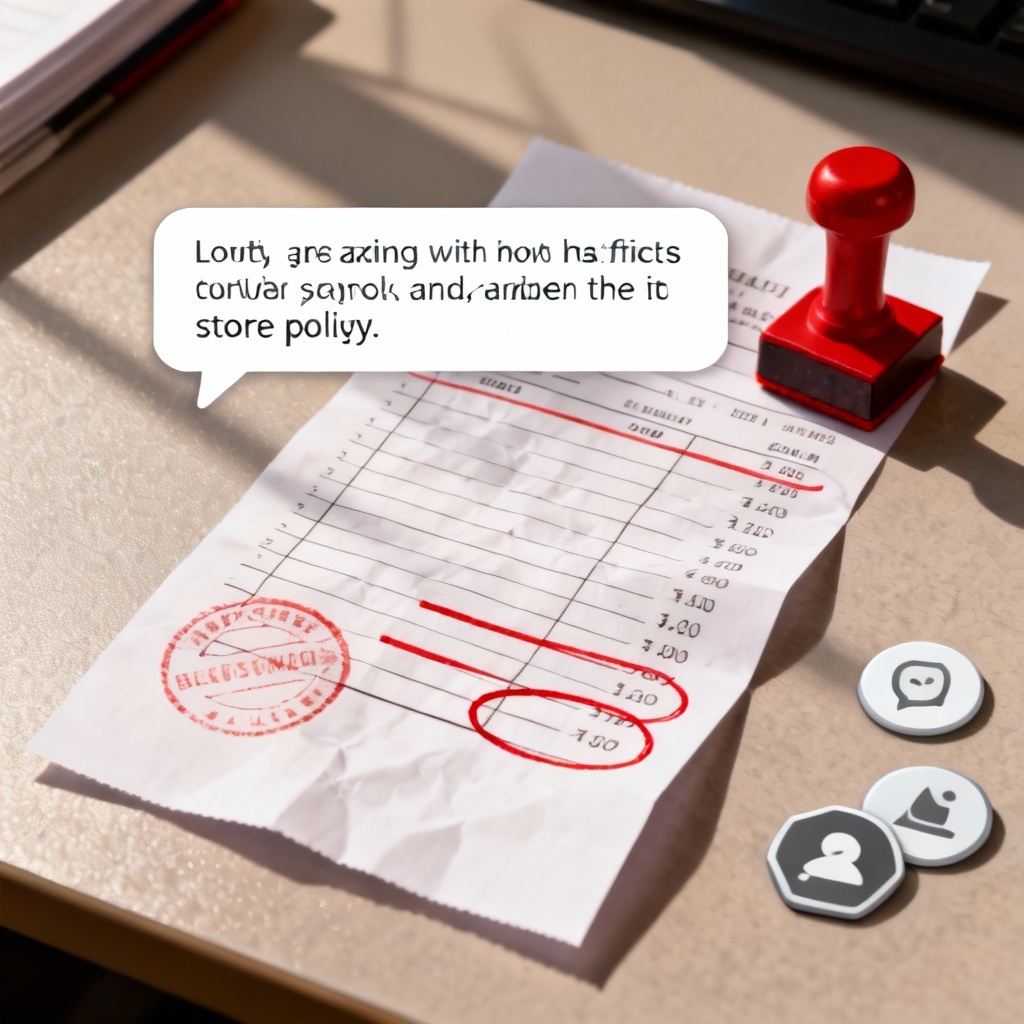 Receipt-based complaint screen with highlight and stamps