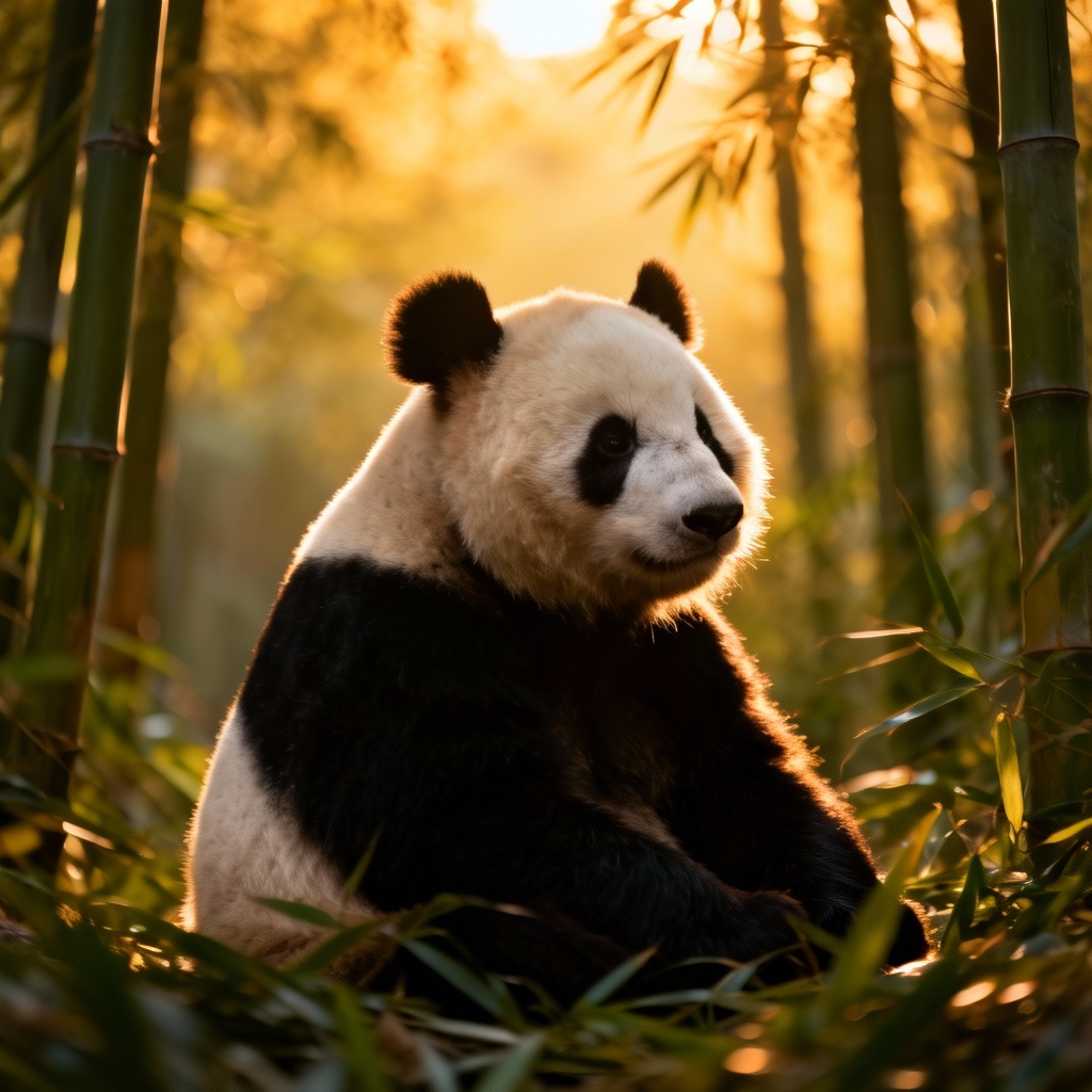 AI photorealistic panda eating bamboo