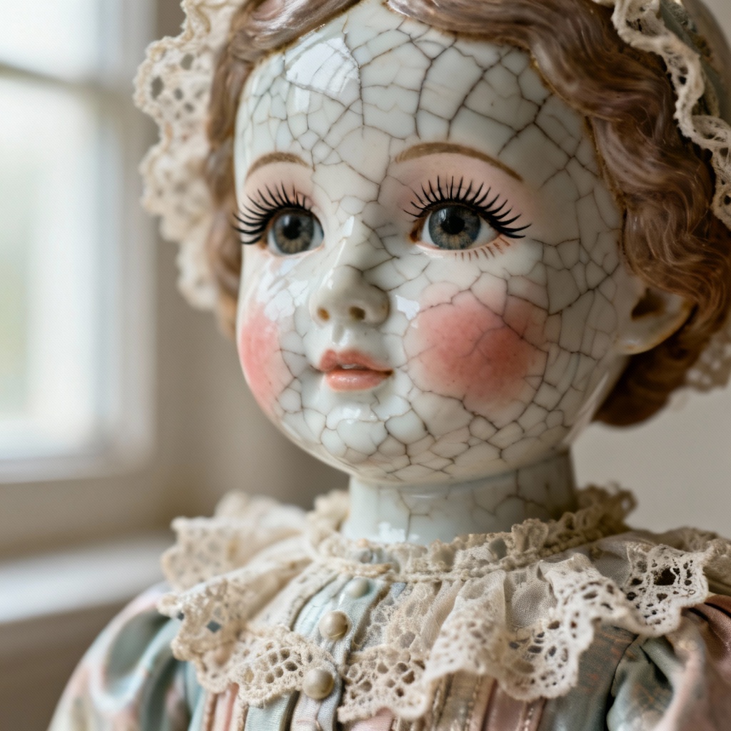 AI Porcelain Vintage Doll Closeup
