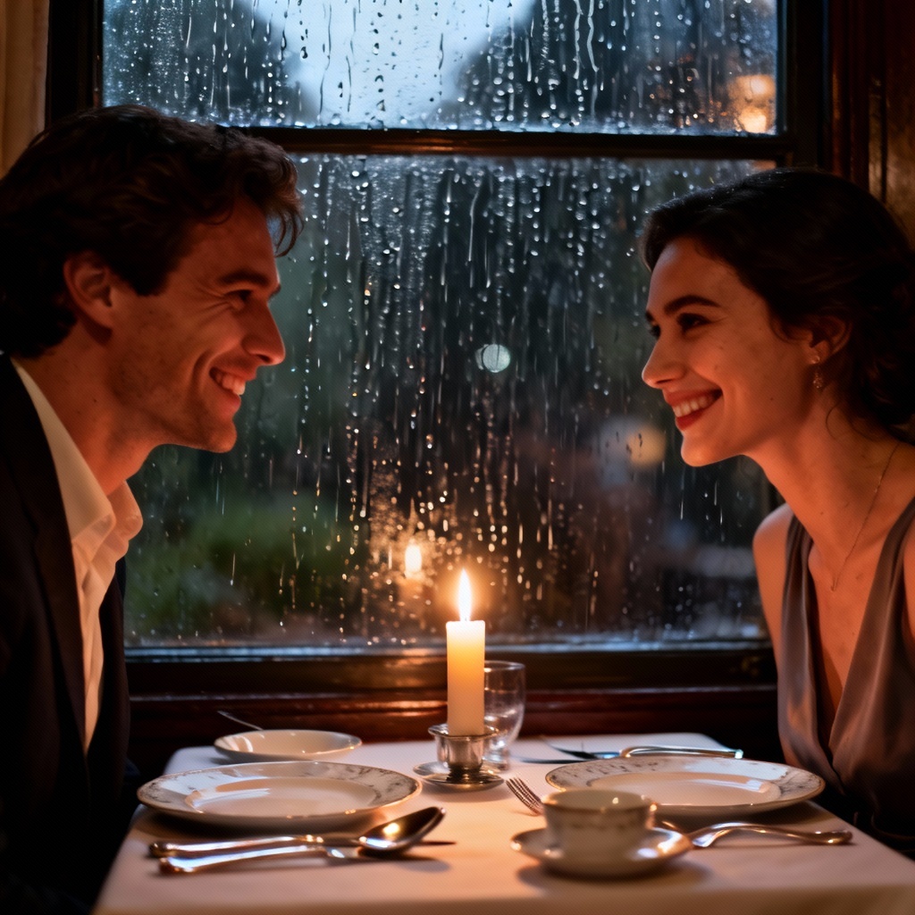 AI realistic candlelit dinner for two