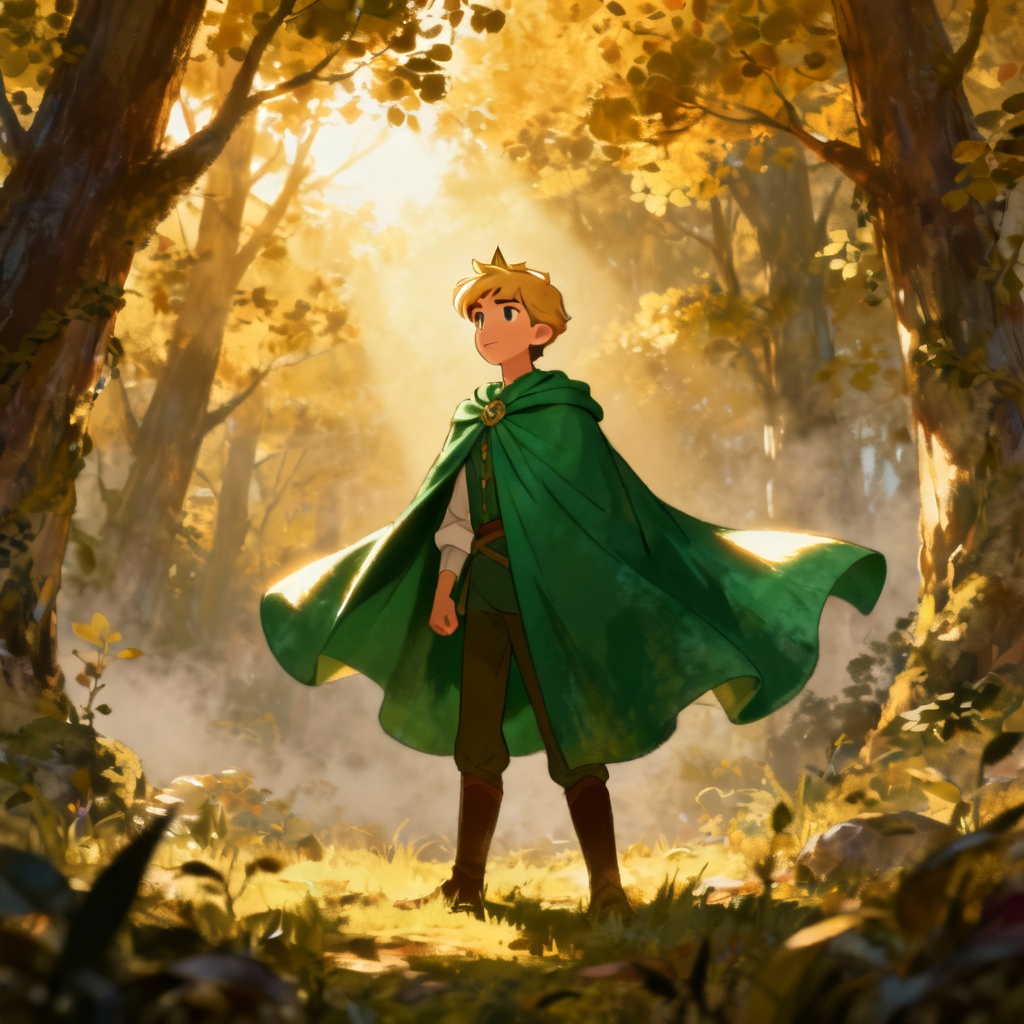 AI Disney-style brave forest prince in enchanted woods
