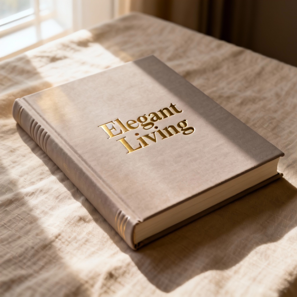 Photorealistic matte hardcover book mockup on linen cloth