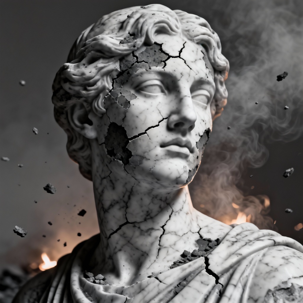 Ash person with cracked statue effect and charcoal veins