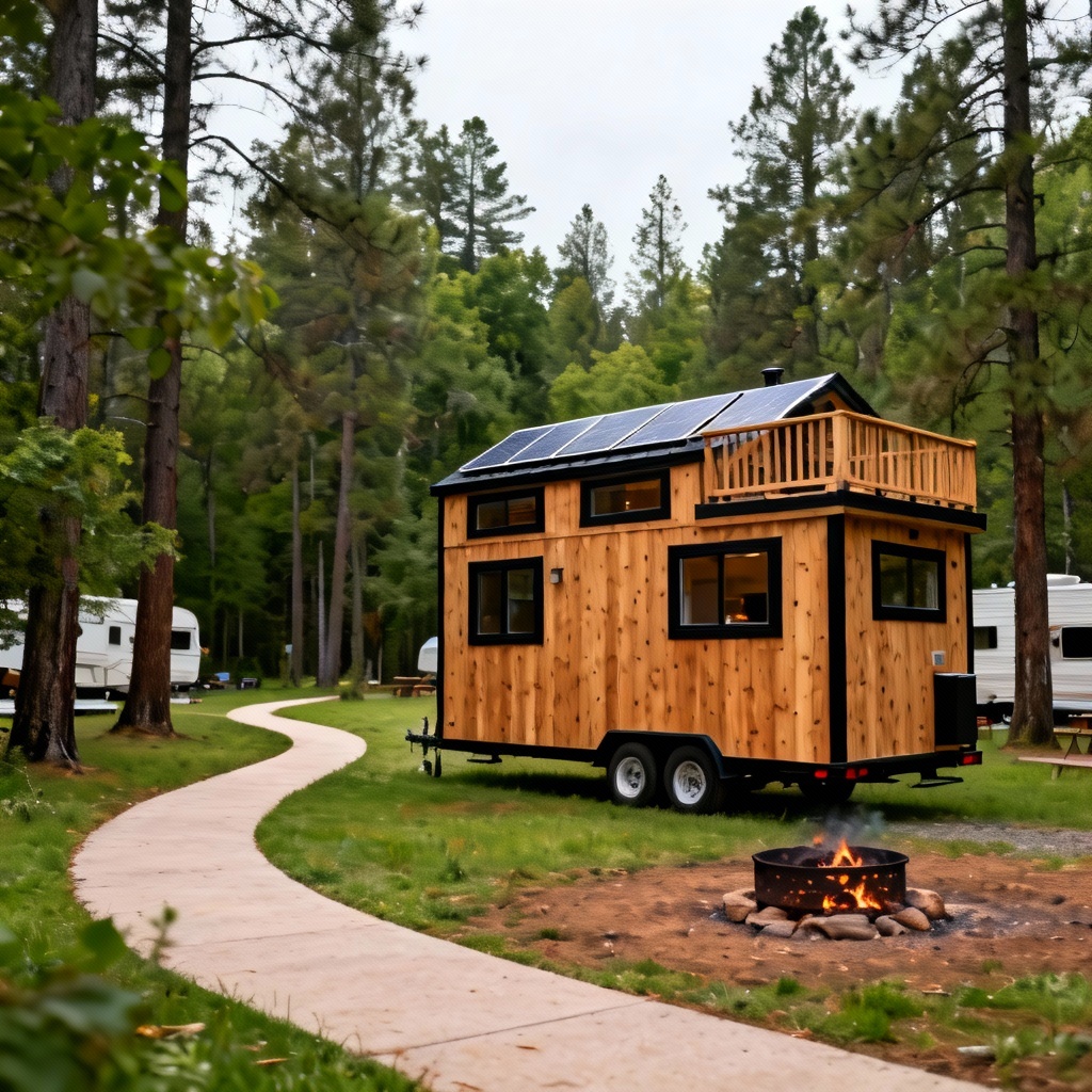 AI tiny house on wheels with cedar siding