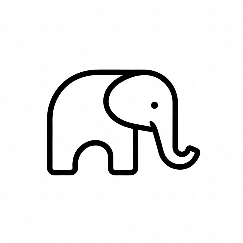 Single-line vector elephant logo in black and white