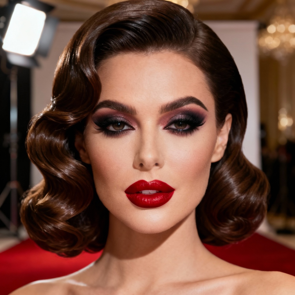 AI glam Hollywood waves side-part hairstyle