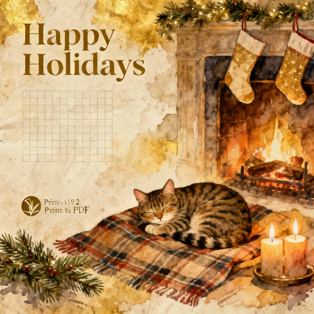 AI Cat Christmas Poster by Fireplace