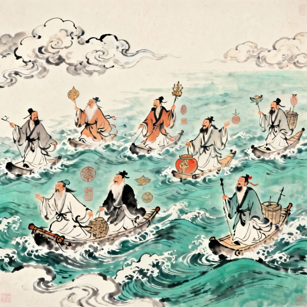 AI artwork of the Eight Immortals crossing the sea