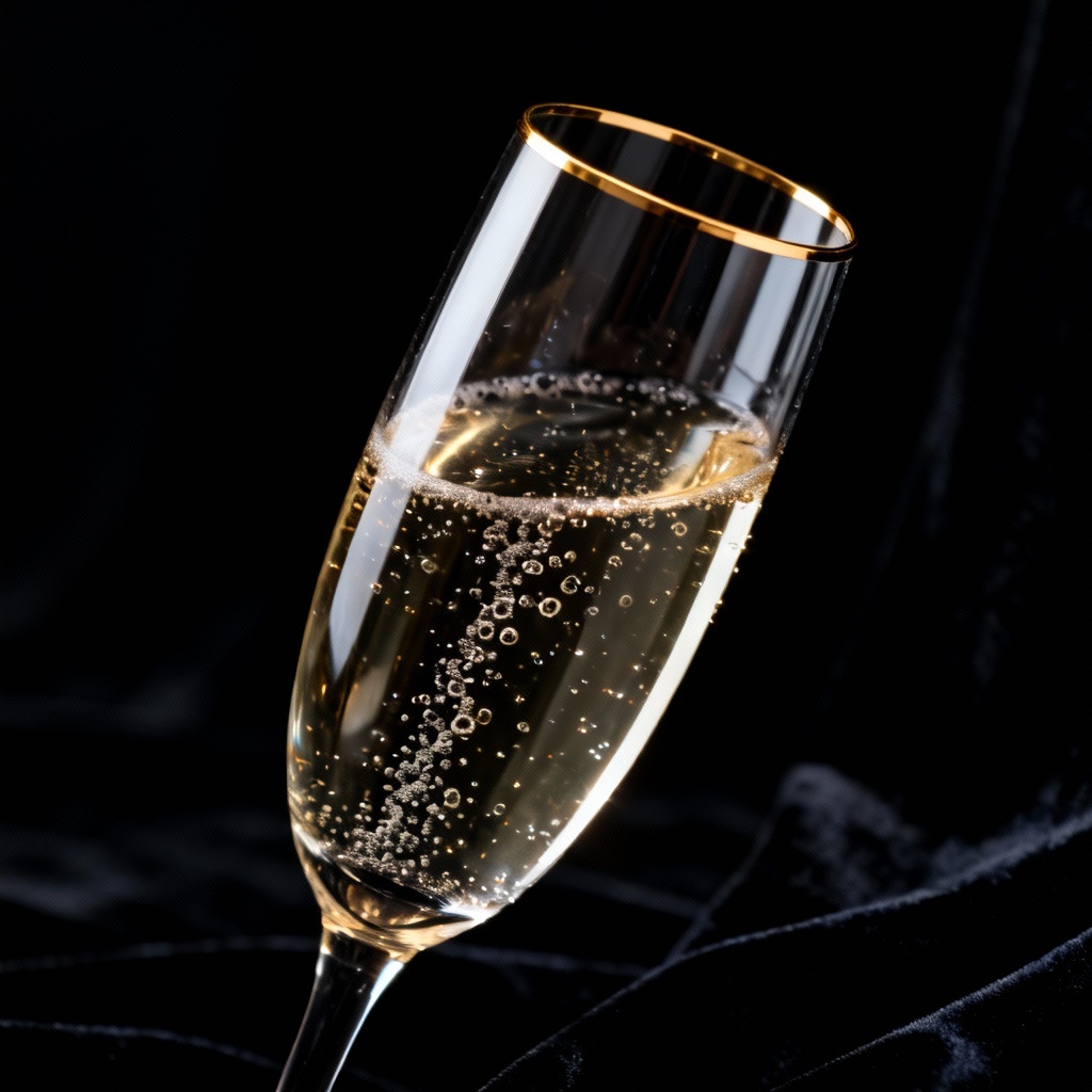 AI champagne flute with gold rim and sparkling bubbles
