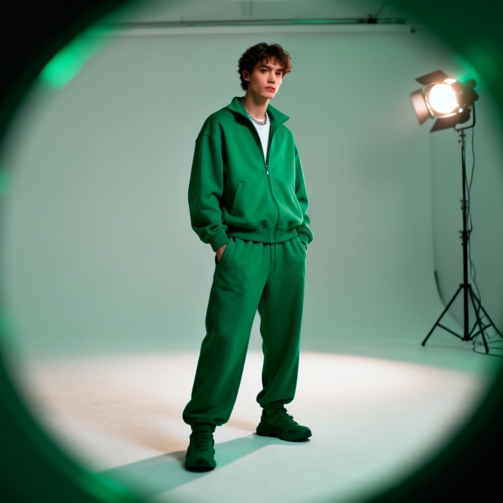 AI green portrait with emerald color grading