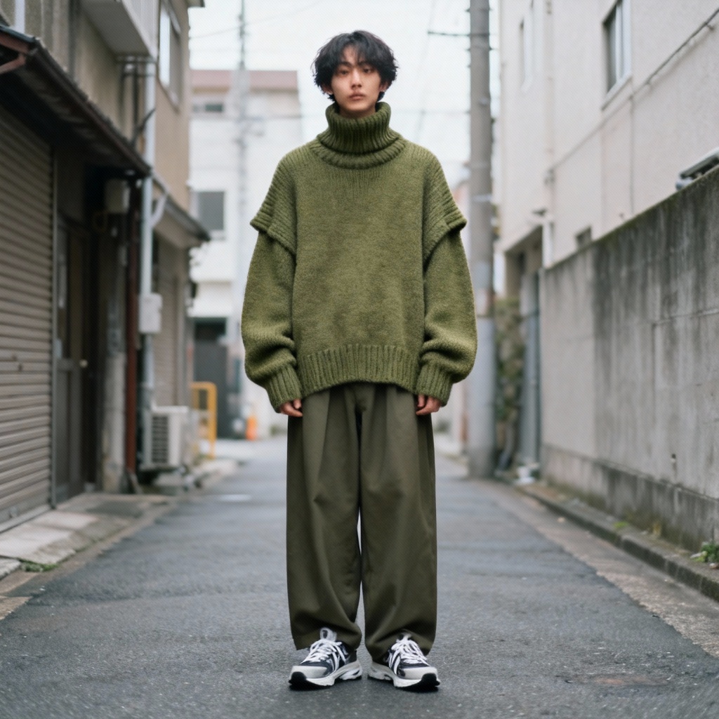 AI oversized streetwear turtleneck with drop shoulders