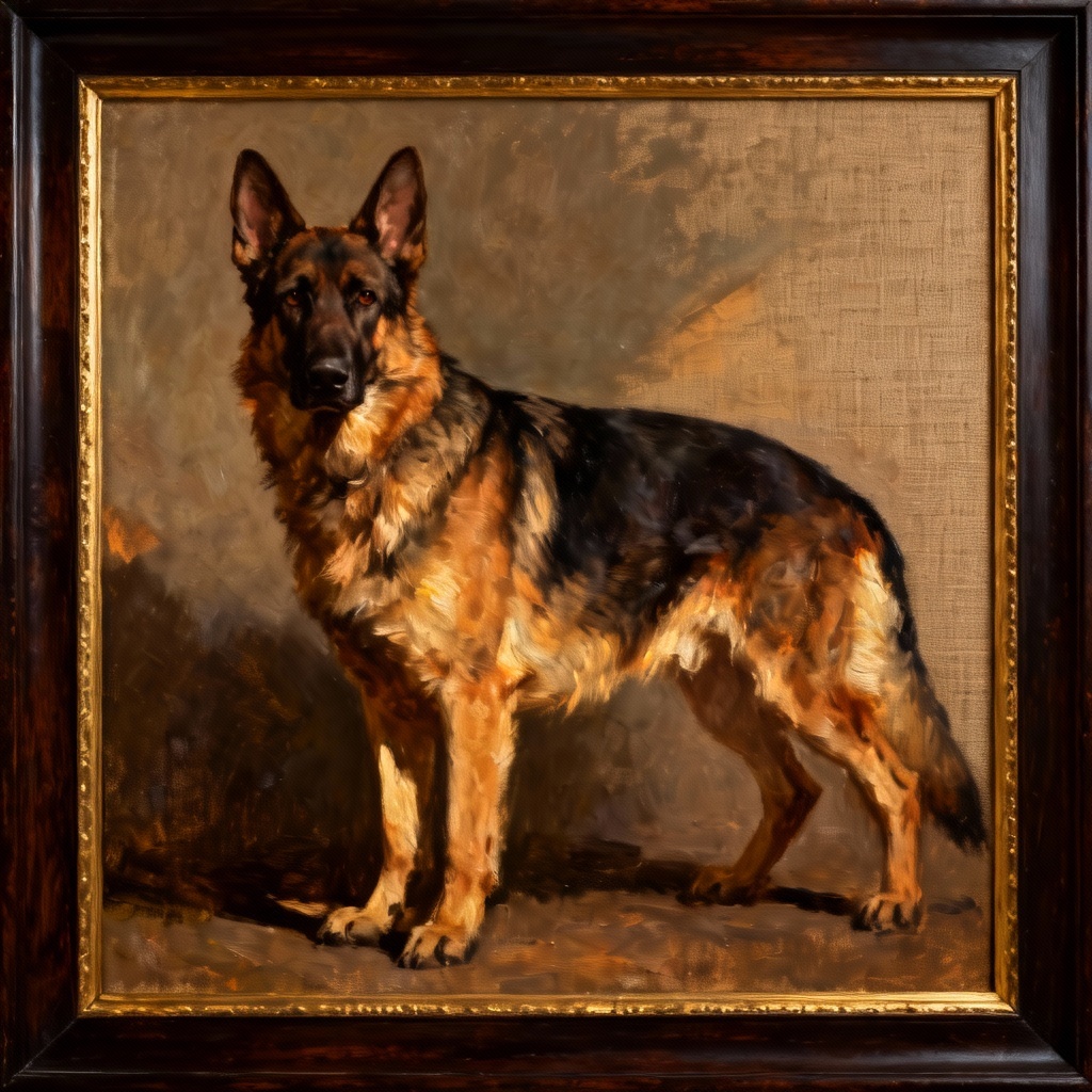 AI oil painting pet portrait of a German Shepherd
