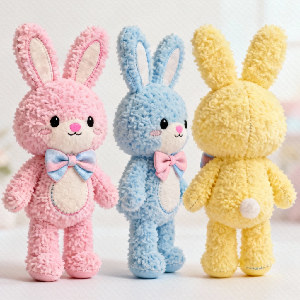 AI kawaii plush bunny turnaround and color variants