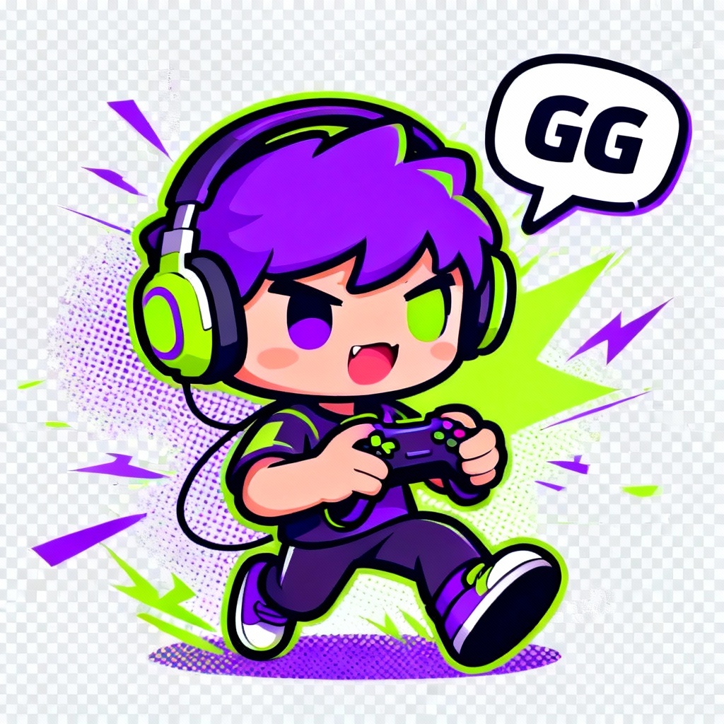 Chibi gamer sticker with GG speech bubble