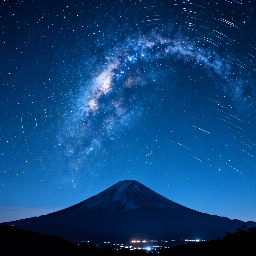 AI night sky Mount Fuji background with Milky Way
