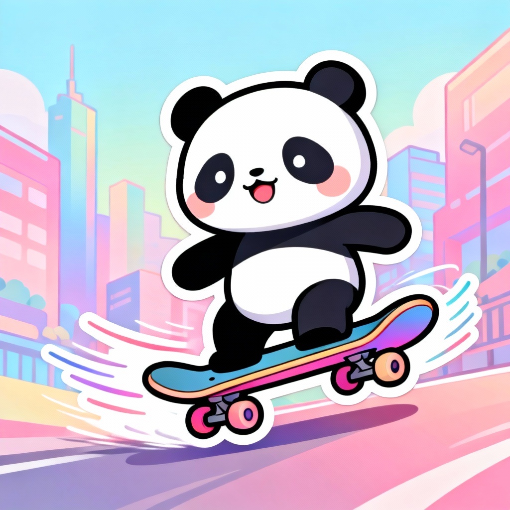 AI cartoon panda on skateboard