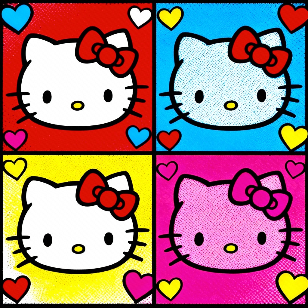 AI Hello Kitty pop art grid collage