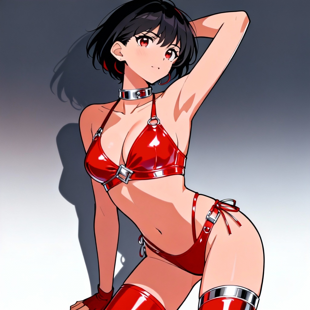 Anime-inspired latex bikini illustration