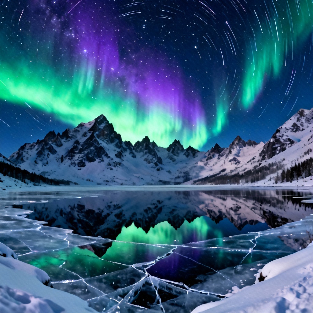 AI winter aurora over frozen lake