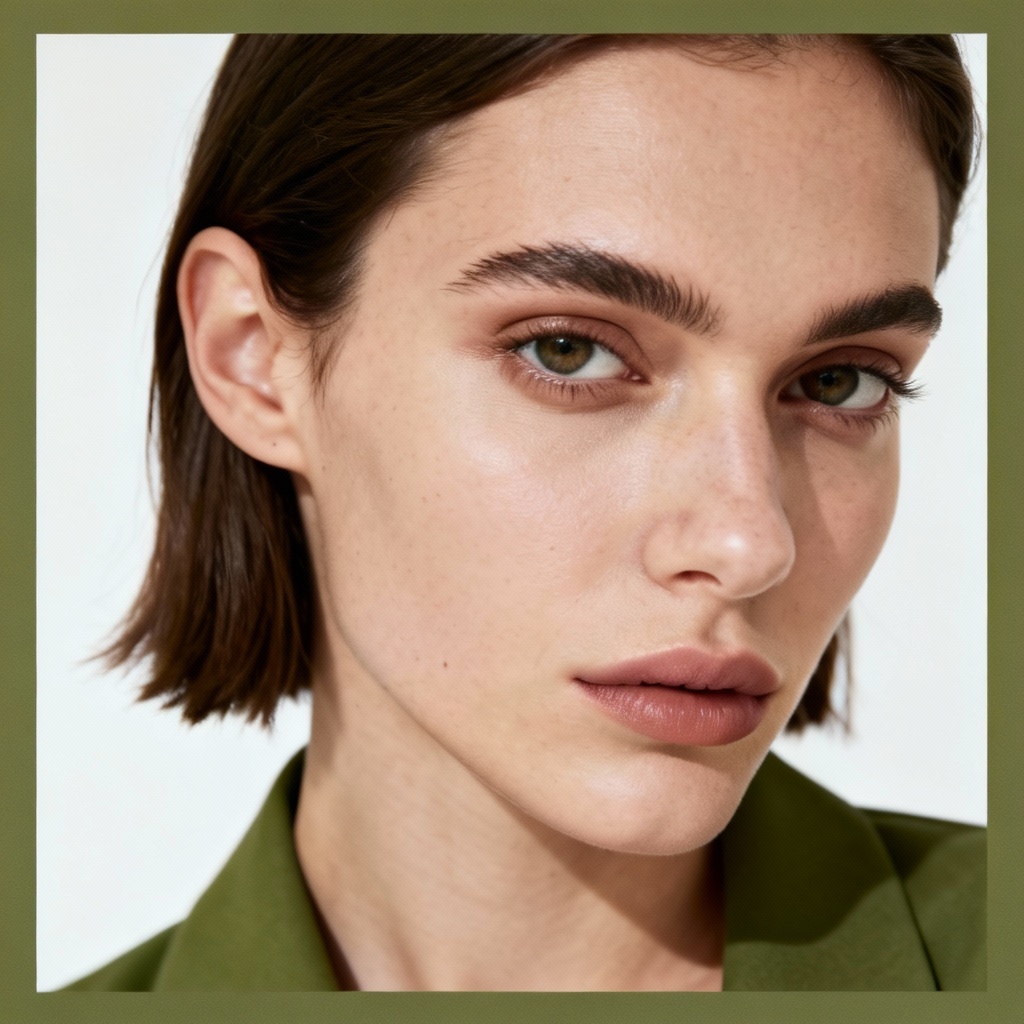 AI fashion editorial with olive green filter