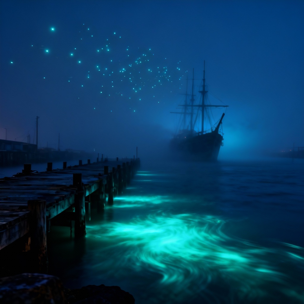 AI ghost ship filter scene at a haunted harbor