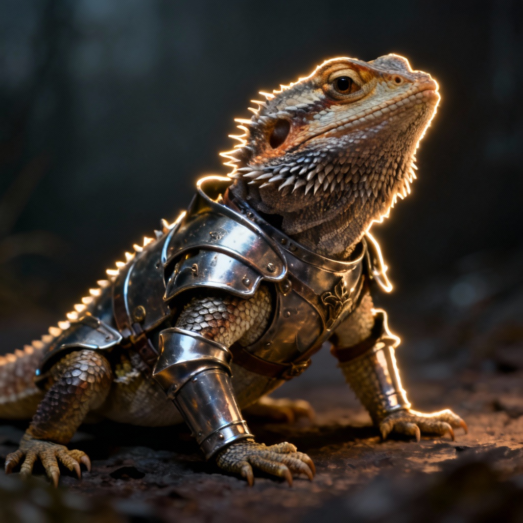 AI fantasy pet portrait of a bearded dragon in armor