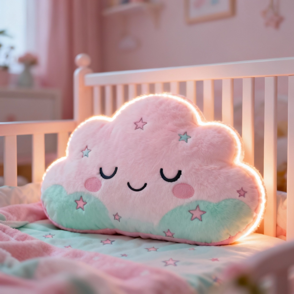 AI kawaii pastel pillow for nursery decor