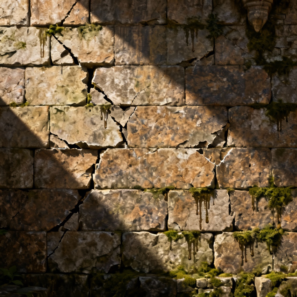 AI ruined granite castle wall with cracks seamless texture