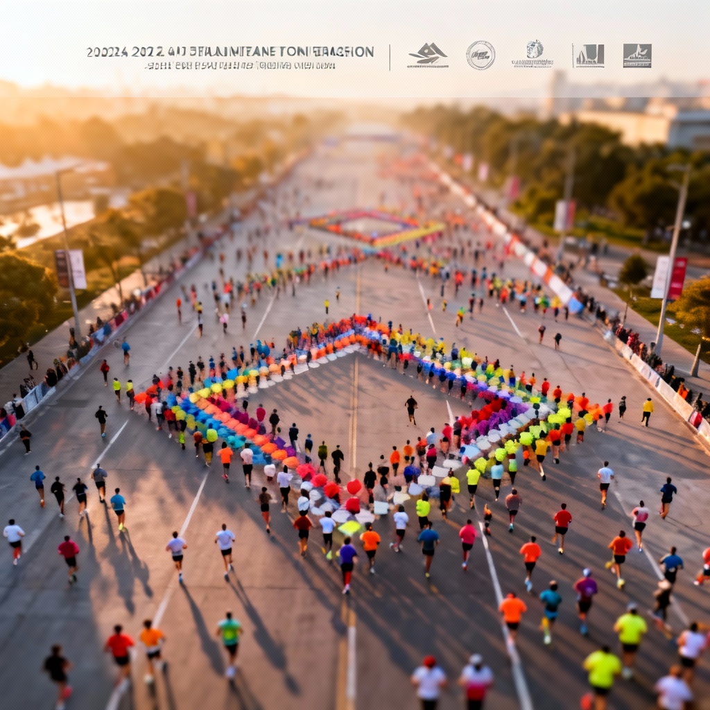 AI marathon aerial view over city streets