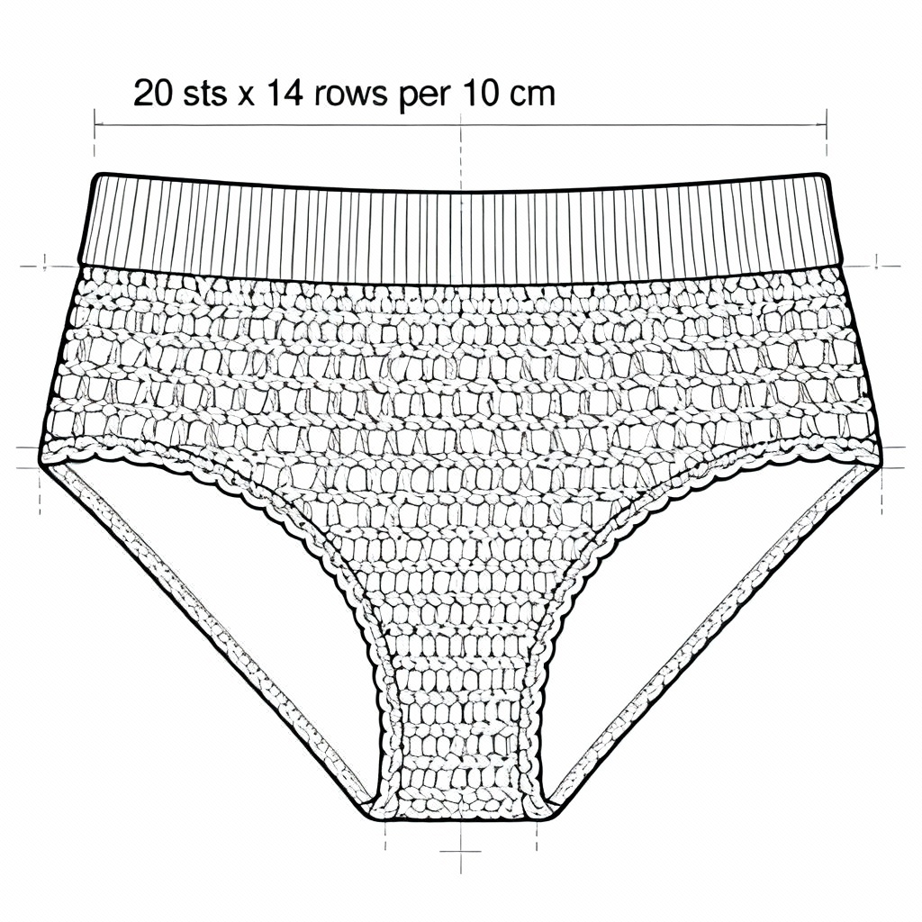 High-waisted crochet bikini bottom pattern schematic